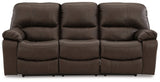 Ashley Furniture Leesworth power reclining sofa with plush fabric, padded armrests, and built-in recline mechanism, shown head-on.