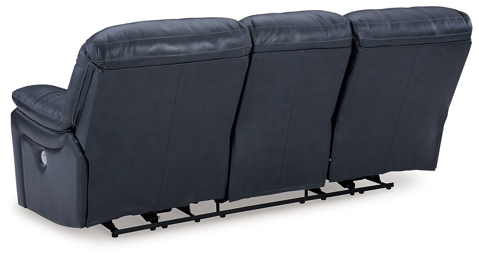 Ashley Furniture Leesworth Power Reclining Sofa with plush fabric, featuring reclining seats and a supportive backrest.