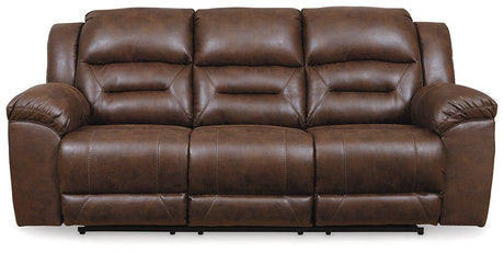 Ashley Furniture Stoneland power reclining sofa with plush cushions and recliner features, showcasing a modern, comfortable living room piece.