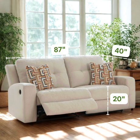 Ashley Furniture Camden Extend reclining sofa with plush cushions and extended footrest, showcasing its modern design and comfort.