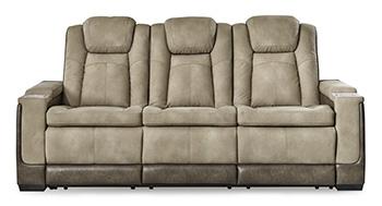 Ashley Furniture Next-Gen DuraPella power reclining sofa with plush cushions and reclining features, shown in a modern living room setting.
