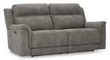 Ashley Furniture Next-Gen DuraPella power reclining sofa with plush cushions and modern design, shown in a living room setting.