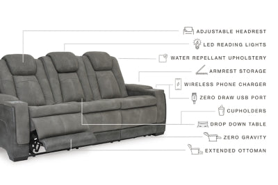 Ashley Furniture Next-Gen DuraPella power reclining sofa with plush cushions and modern design, shown in a stylish living room setting.