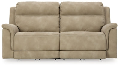 Ashley Furniture Next-Gen DuraPella Power Reclining Sofa with plush cushions and reclining features, shown head-on view.