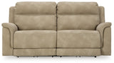 Ashley Furniture Next-Gen DuraPella Power Reclining Sofa with plush cushions and reclining features, shown head-on view.