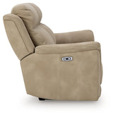 Ashley Furniture Next-Gen DuraPella Power Reclining Sofa with plush cushions and reclining seats, shown from a side angle.