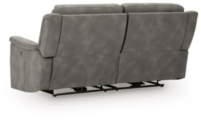Back view of Ashley Furniture Next-Gen DuraPella Power Reclining Sofa with plush cushions and reclining mechanism.