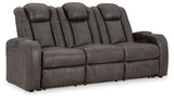 Ashley Furniture Fyne-Dyme Power Reclining Sofa with plush cushions and reclining features, showcasing a modern fabric design.