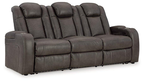 Ashley Furniture Fyne-Dyme Power Reclining Sofa with plush cushions and reclining features, showcasing a modern fabric design.