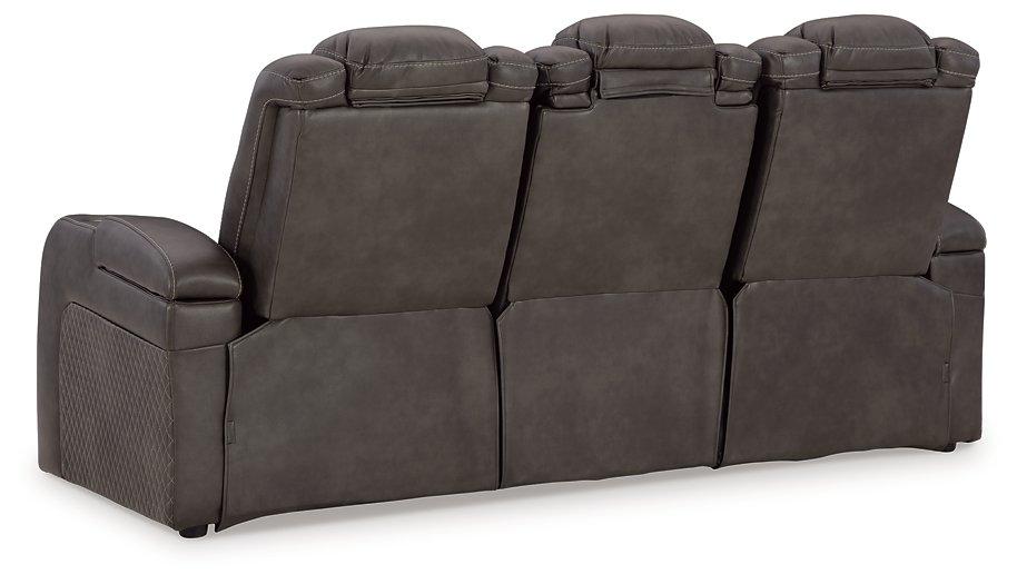 Ashley Furniture Fyne-Dyme Power Reclining Sofa with plush cushions and reclining features in a modern living room setting.