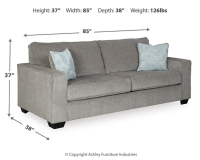 Ashley Furniture Altari sofa with plush cushions and neutral fabric, stylish and comfortable living room seating.