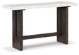 Ashley Furniture Burkhaus sofa table with a sleek wooden surface and sturdy legs, ideal for living room decor.