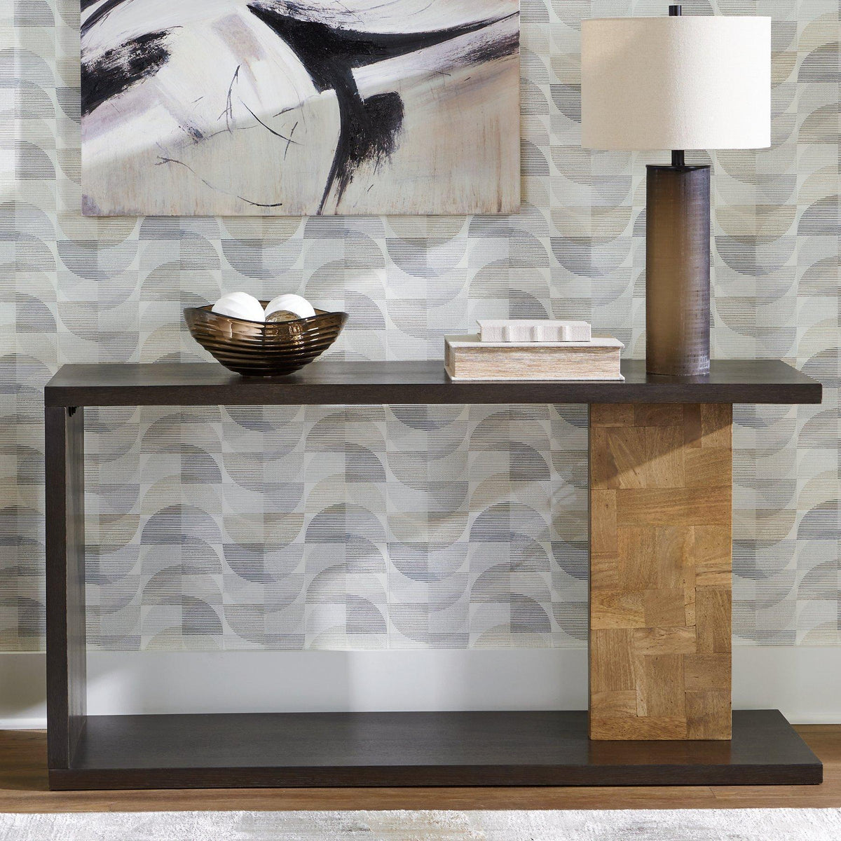 Ashley Furniture Camlett Console Sofa Table with sleek wooden finish and modern design, ideal for living room or hallway decor.