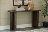 Ashley Furniture Jalenry console sofa table with a sleek wooden finish and modern design, ideal for living room decor.