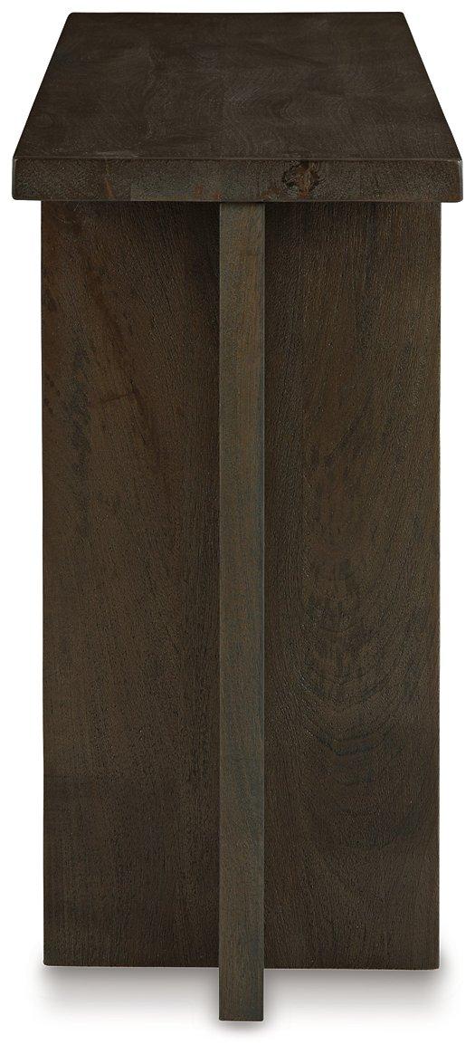 Ashley Furniture Jalenry Console Sofa Table with sleek wooden surface and modern design, ideal for living room decor.