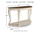 Ashley Furniture Realyn sofa table with a sleek wooden surface and sturdy legs, ideal for living room decor.