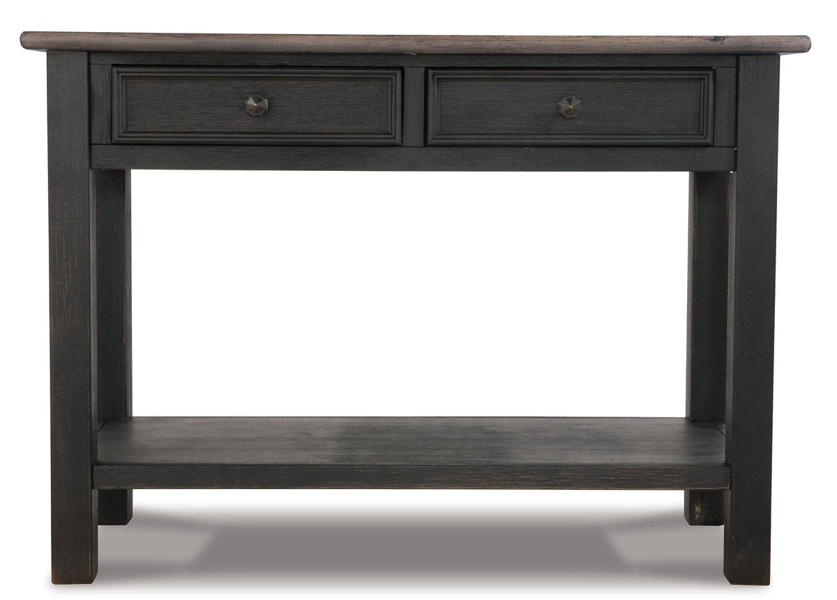 Ashley Furniture Tyler Creek sofa table with a sleek wooden surface and modern design, ideal for living room decor.