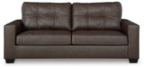 Ashley Furniture Barlin Mills sofa in a neutral fabric, showcasing plush cushions and a modern design from a head-on view.