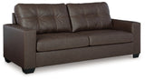 Ashley Furniture Barlin Mills sofa in a stylish fabric, shown from an angled view highlighting its modern design and plush cushions.