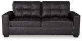 Ashley Furniture Barlin Mills sofa with plush cushions and neutral upholstery, shown from a head-on view.
