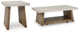 Ashley Furniture Brendalhouse stationary occasional table set with two wooden tables featuring a dark finish and modern design.