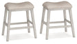 Counter height Ashley Furniture Skempton bar stool with wooden legs and upholstered seat, ideal for kitchen or bar area.