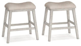 Counter height Ashley Furniture Skempton bar stool with wooden legs and upholstered seat, ideal for kitchen or bar area.
