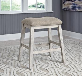 Ashley Furniture Skempton counter height bar stool with wooden seat and metal legs, suitable for kitchen or bar area.
