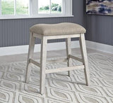 Ashley Furniture Skempton counter height bar stool with wooden seat and metal legs, suitable for kitchen or bar area.