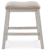 Ashley Furniture Skempton counter height bar stool with wooden legs and cushioned seat, ideal for kitchen or bar area.