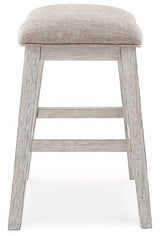 Ashley Furniture Skempton counter height bar stool with wooden legs and a cushioned seat, ideal for kitchen or bar areas.