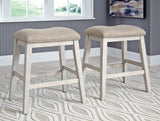 Ashley Furniture Skempton counter height bar stool with plush upholstered seat and wooden legs, ideal for kitchen or bar area.