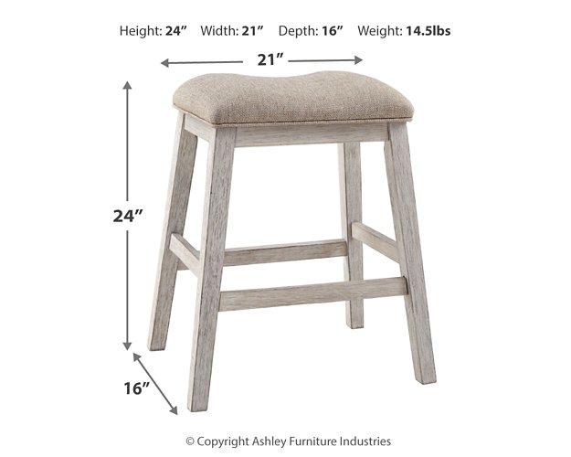 Ashley Furniture Skempton counter height bar stool with a wooden frame and upholstered seat, ideal for kitchen or bar areas.