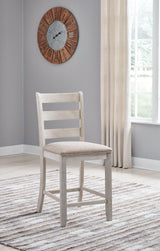 Ashley Furniture Skempton counter height bar stool with wooden frame and cushioned seat, ideal for kitchen or bar area.
