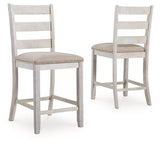 Ashley Furniture Skempton counter height bar stool with wooden legs and upholstered seat, perfect for kitchen or bar area.