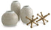 Set of five Ashley Furniture Vinburn table accessories including coasters, placemats, and decorative items on a wooden table.