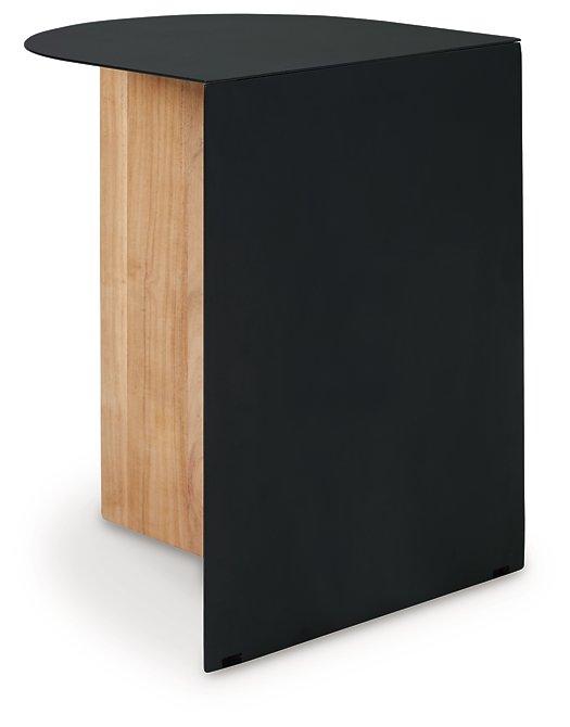 Ashley Furniture Ladgate accent table with a wooden top and tapered legs, ideal for living room or bedroom decor.
