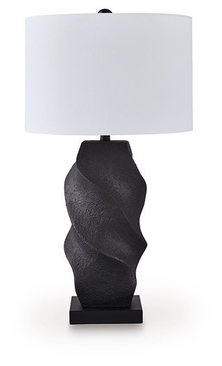 Amillion table lamp by Ashley Furniture featuring a sleek base and fabric shade, ideal for modern living room or bedside lighting.