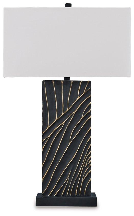 Ashley Furniture Bartlen table lamp with a sleek base and fabric shade, ideal for modern bedroom or living room decor.