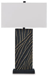 Ashley Furniture Bartlen table lamp with a sleek base and fabric shade, ideal for modern bedroom or living room decor.
