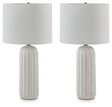 Set of two Clarkland table lamps by Ashley Furniture with fabric shades and wooden bases, ideal for bedside or living room lighting.