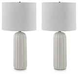 Set of two Clarkland table lamps by Ashley Furniture with fabric shades and wooden bases, ideal for bedside or living room lighting.