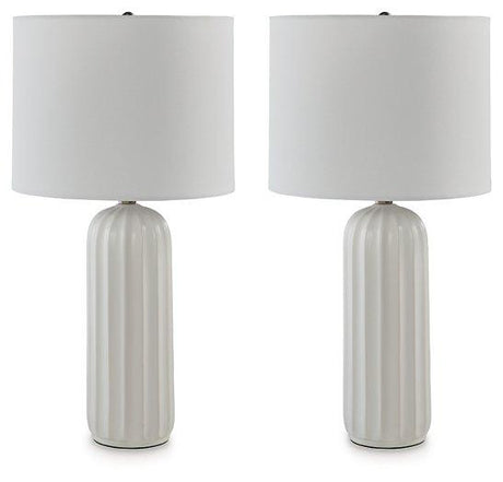 Set of two Clarkland table lamps by Ashley Furniture with fabric shades and wooden bases, ideal for bedside or living room lighting.