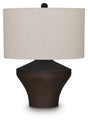 Dolanham table lamp by Ashley Furniture with a classic design, featuring a beige fabric shade and wooden base.