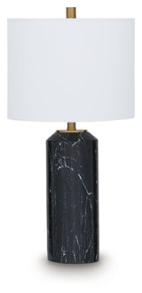 Hanzila Ashley Furniture table lamp with a sleek base and fabric shade, perfect for modern living room or bedside lighting.