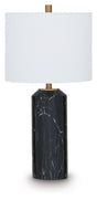 Hanzila Ashley Furniture table lamp with a sleek base and fabric shade, perfect for modern living room or bedside lighting.