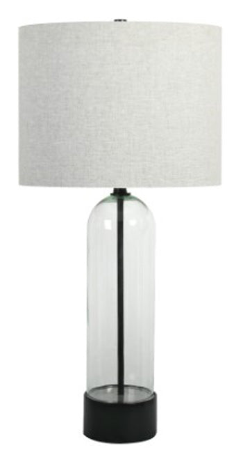 Ashley Furniture Kerrbrook table lamp with a classic design, featuring a beige fabric shade and wooden base.