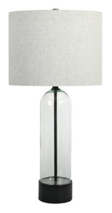 Ashley Furniture Kerrbrook table lamp with a classic design, featuring a beige fabric shade and wooden base.