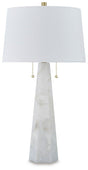 Laurellen table lamp by Ashley Furniture with a sleek base and fabric lampshade, ideal for living room or bedside decor.
