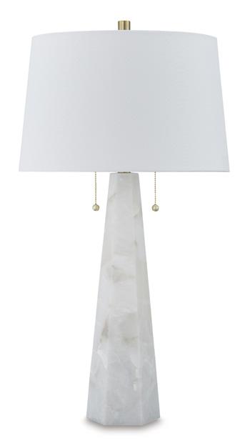 Ashley Furniture Laurellen table lamp with a sleek base and fabric shade, perfect for modern living room or bedroom decor.